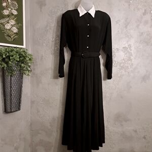 VINTAGE RALPH LAUREN PURPLE LABEL BLACK SILK LONG SLEEVE COLLARED MAXI DRESS